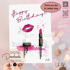 Biglietto di auguri di compleanno stampabile per lei. Biglietto di auguri di compleanno per amanti della moda. Biglietto di auguri di compleanno stampabile per una diva. Biglietto di auguri di compleanno glamour da stampare.