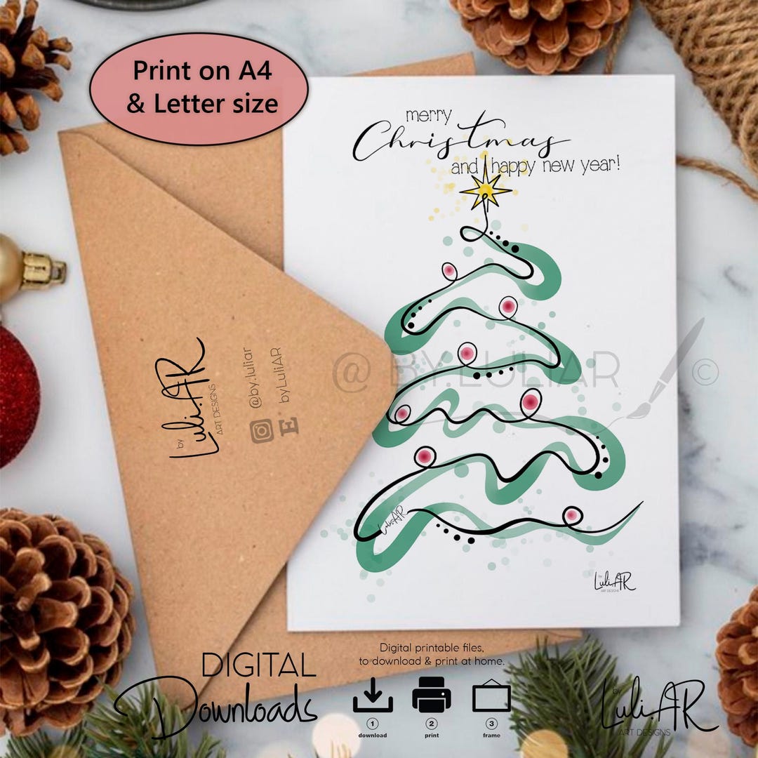 Printable Christmas Tree Card Printable Christmas Card Winter Pine