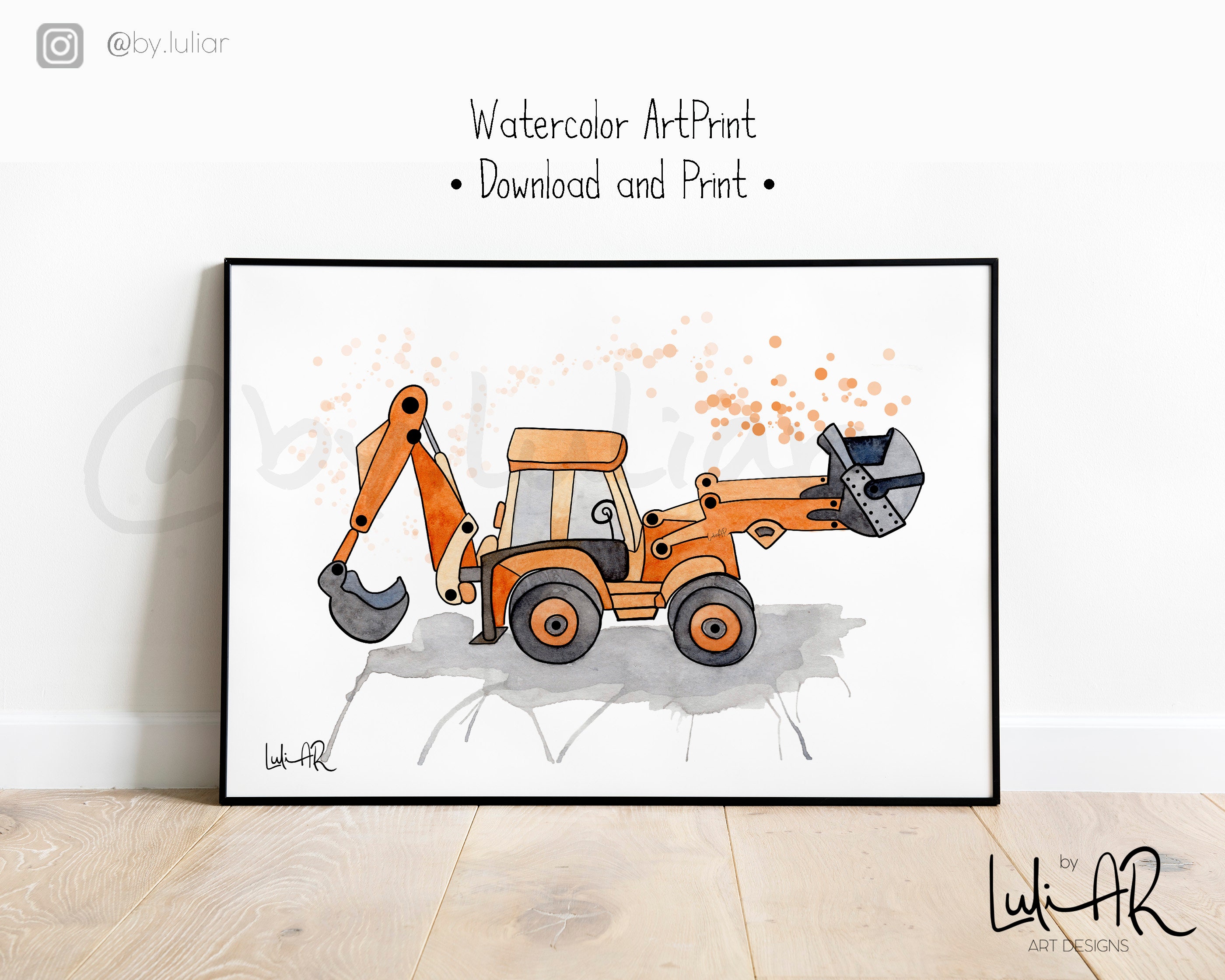 Case Backhoe Deviantart Backhoe Illustration. Bulldozer Wall Art. Excavator Watercolor ...