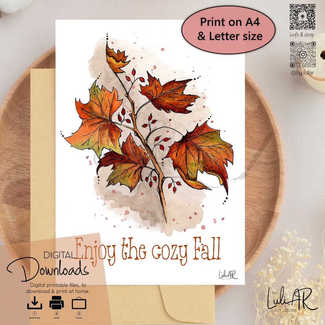 Printable Folding Card. Greeting Fall Card. Fall Leaves Poster. Rustic ...