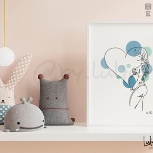 Lámina de mujer embarazada. Póster de mujer en acuarela. Dibujo de una línea de mujer. Regalo para embarazo. Impresión artística de mujer.