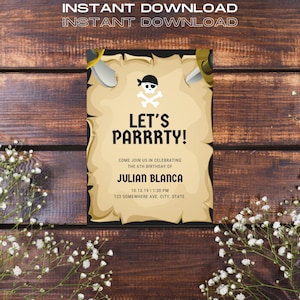 Pirate Party Invite | Custom Digital Birthday Invitation | Editable Party Invite | Instant Download Template | Kids Birthday Printable