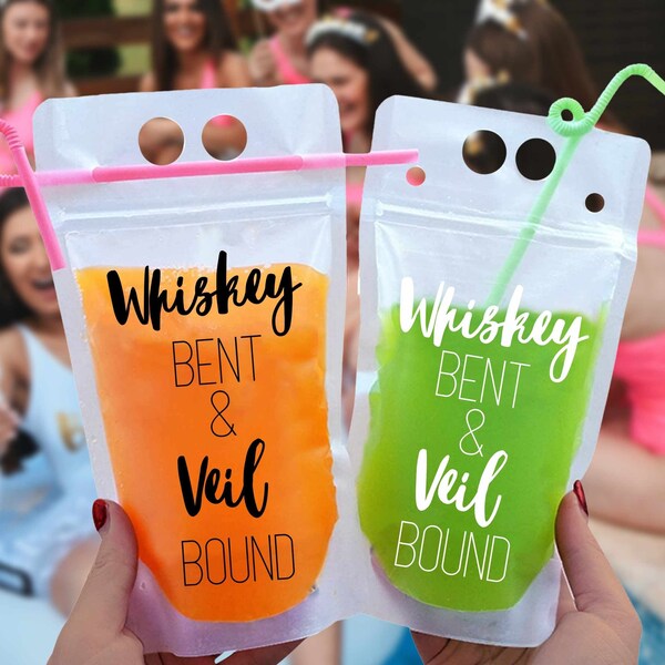 Drink Pouches - Whiskey Bent & Veil Bound - Bridal party gifts - bachelorette favors - party favor - adult party favor - drink pouch