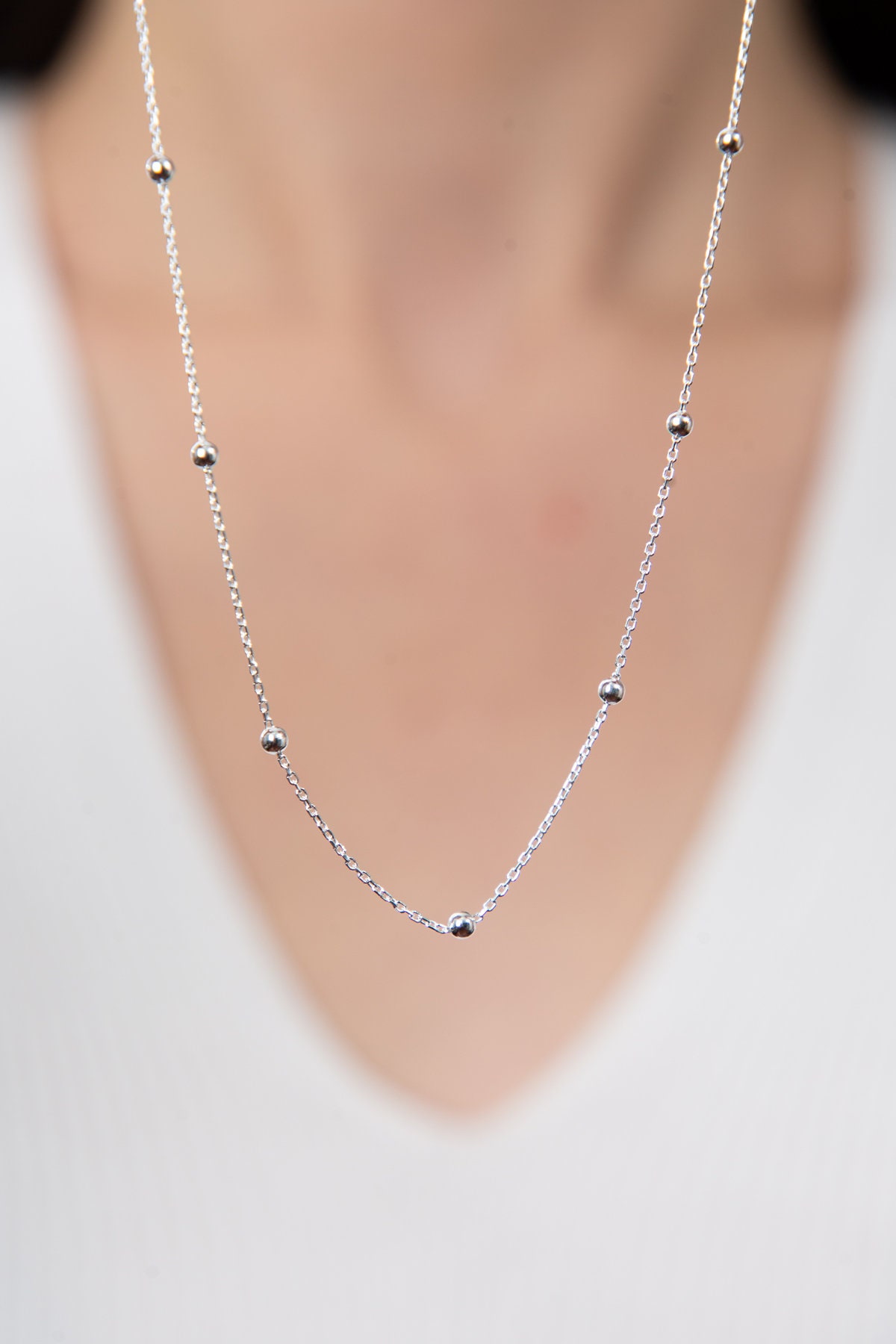 14k Gold Beaded Satellite Chain,Gold Filled,Sterling Silver or Rose,Dew Drops,Simple,Everday Layering Necklace,QW31 Sieraden Kettingen Kettingen 