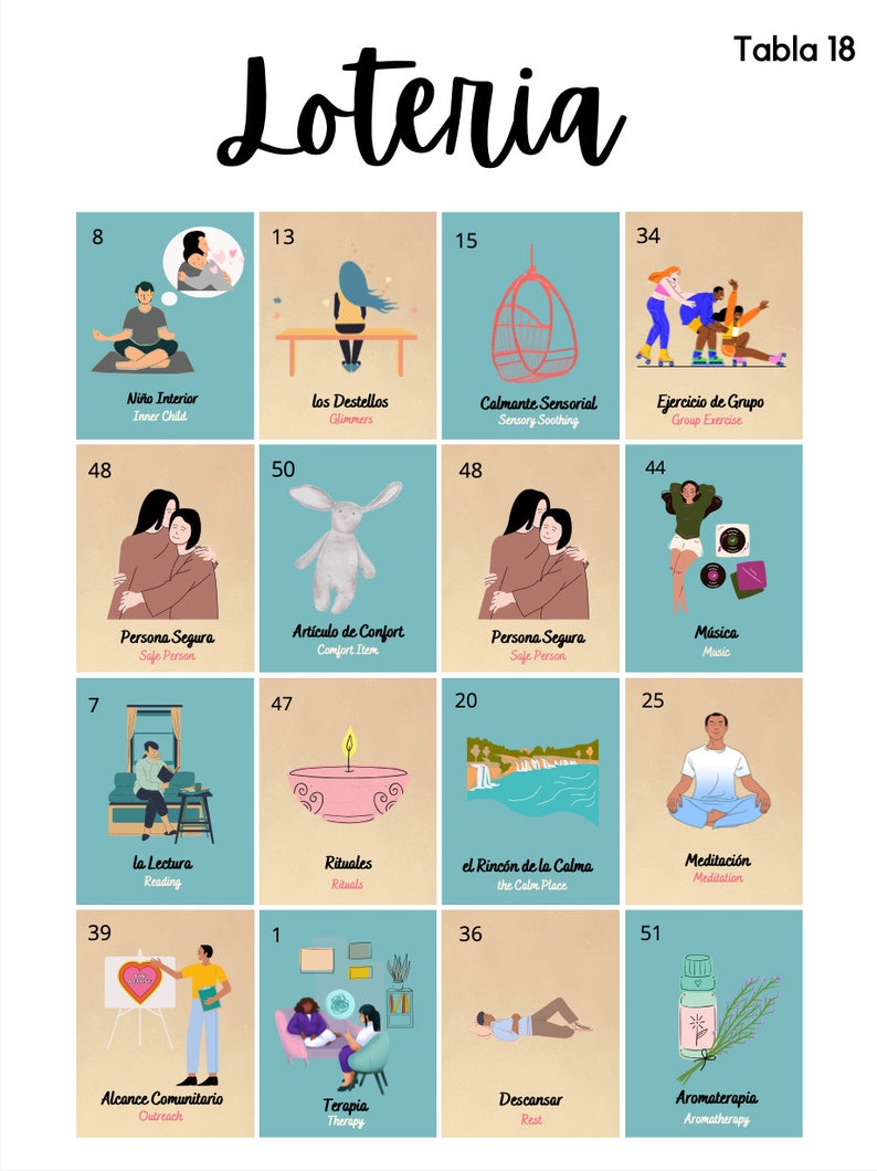 30 Tablas - INSTANT DOWNLOAD - Wellness Loteria - English & Spanish - Etsy