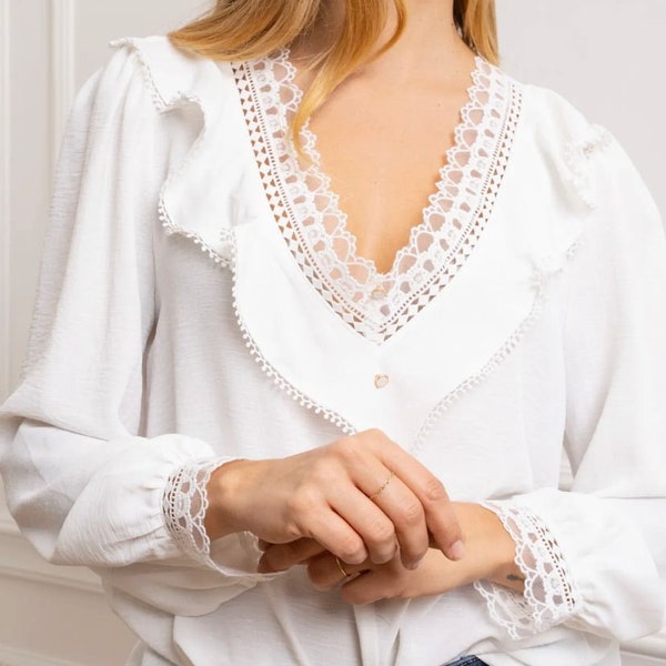 Blouse Léonie, Blouse Blanche, Chemise Blanche, Blouse Noir, Chemise Noir