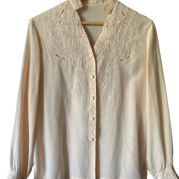 Blouse, chemise, chemisier, soie, vintage, brodé