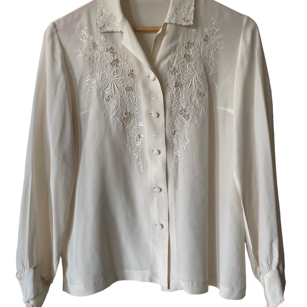 Blouse en soie, Blouse Blanche, Chemise Blanche, blouse vintage