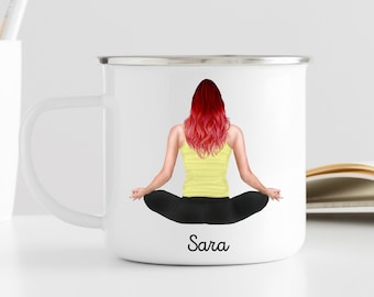 Tasse de yoga personnalisée | tasse en émail | tasse de yoga | motif de yoga