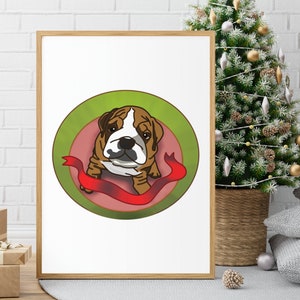 12"x12" Bulldog PNG Download | Christmas Digital Image | Cartoon Dog Graphic Image File | Cute Holiday Puppy Picture