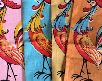 Vintage Linen Rooster Tea Towel • 1960s 1970s Polish Kitchen Linen • Unused Retro Farmhouse Decor • Colorful Graphic Rooster Towel