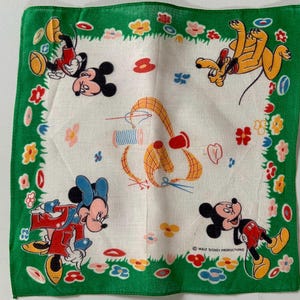 Vintage Mickey Mouse Handkerchief, Colorful Disney Characters for Kids, Perfect for Gift Giving or Collecting, Free Shipping!