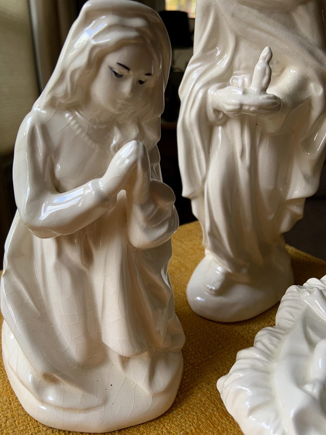 Vintage White Ceramic Nativity Set 3 Piece | Handmade Mary Joseph Baby ...