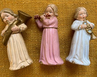 Vintage U.S. Zone Germany Angels Set of 3 Musical Angel Figurines Postwar Christmas Decor