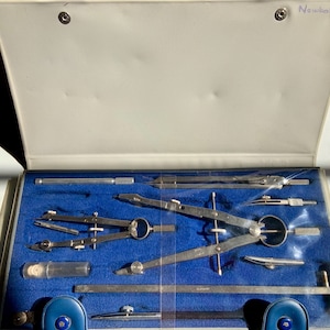 Vintage W Germany Drafting Compass Set 10 Piece TAGRO 3688 Engineering Drawing Tools Kit w Case Mid Century Drafting Instruments