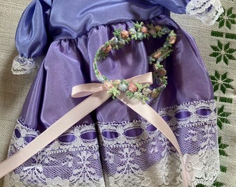 Handmade 11 Inch Doll Dress Lavender Lace Floral Headband Never Used Doll Clothes