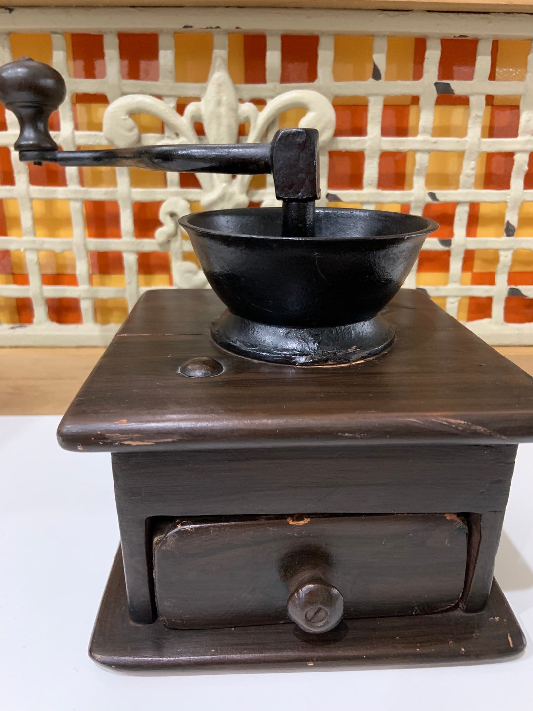 Vintage Wooden Coffee Grinder Hand Crank Rustic Farmhouse Coffee Mill ...