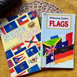 Lot of 2 Vintage Willowisp Flags Books – World Flags & State Flags – 1983 and 1986 Illustrated Homeschool Learning