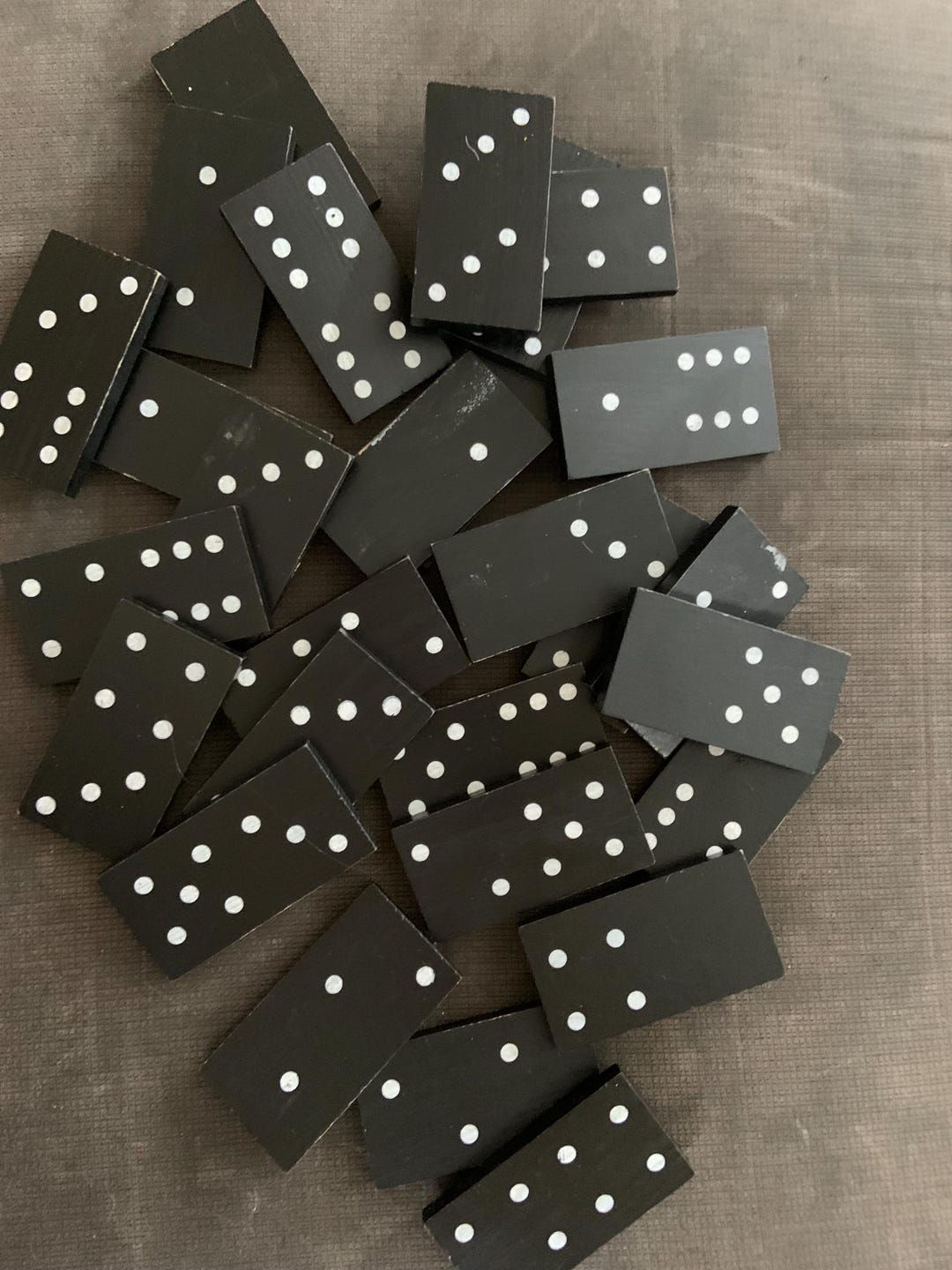 Vintage Large Domino Set 28 Pieces • Black Domino Tiles With Painted ...