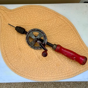 Antique Hand Drill, 1930s Manual Egg Beater Drill with Red Wood Handle - Unique Vintage Tool Collector's Gift