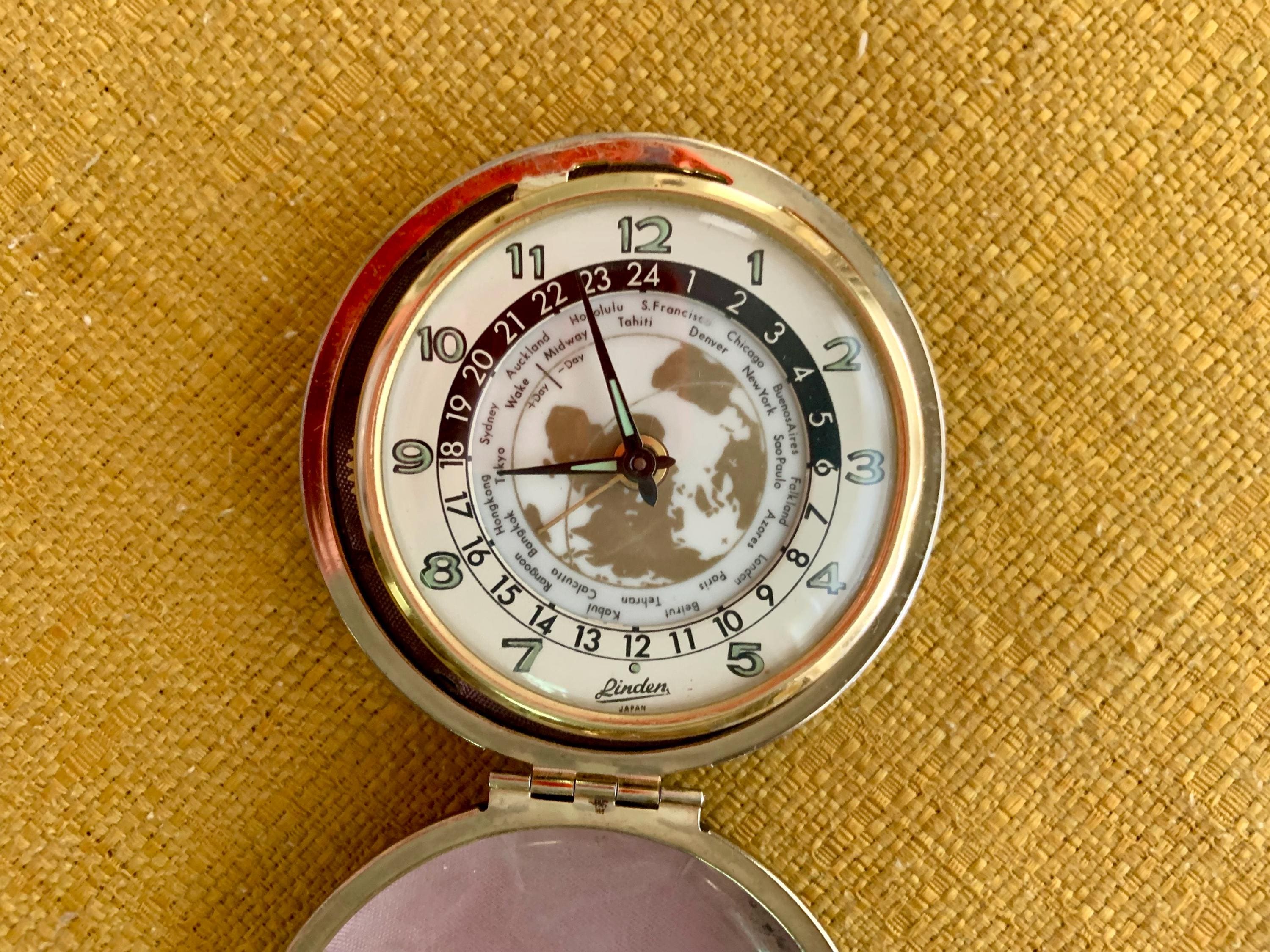 Vintage Linden Travel Alarm Clock | World Map Analog Time Zone