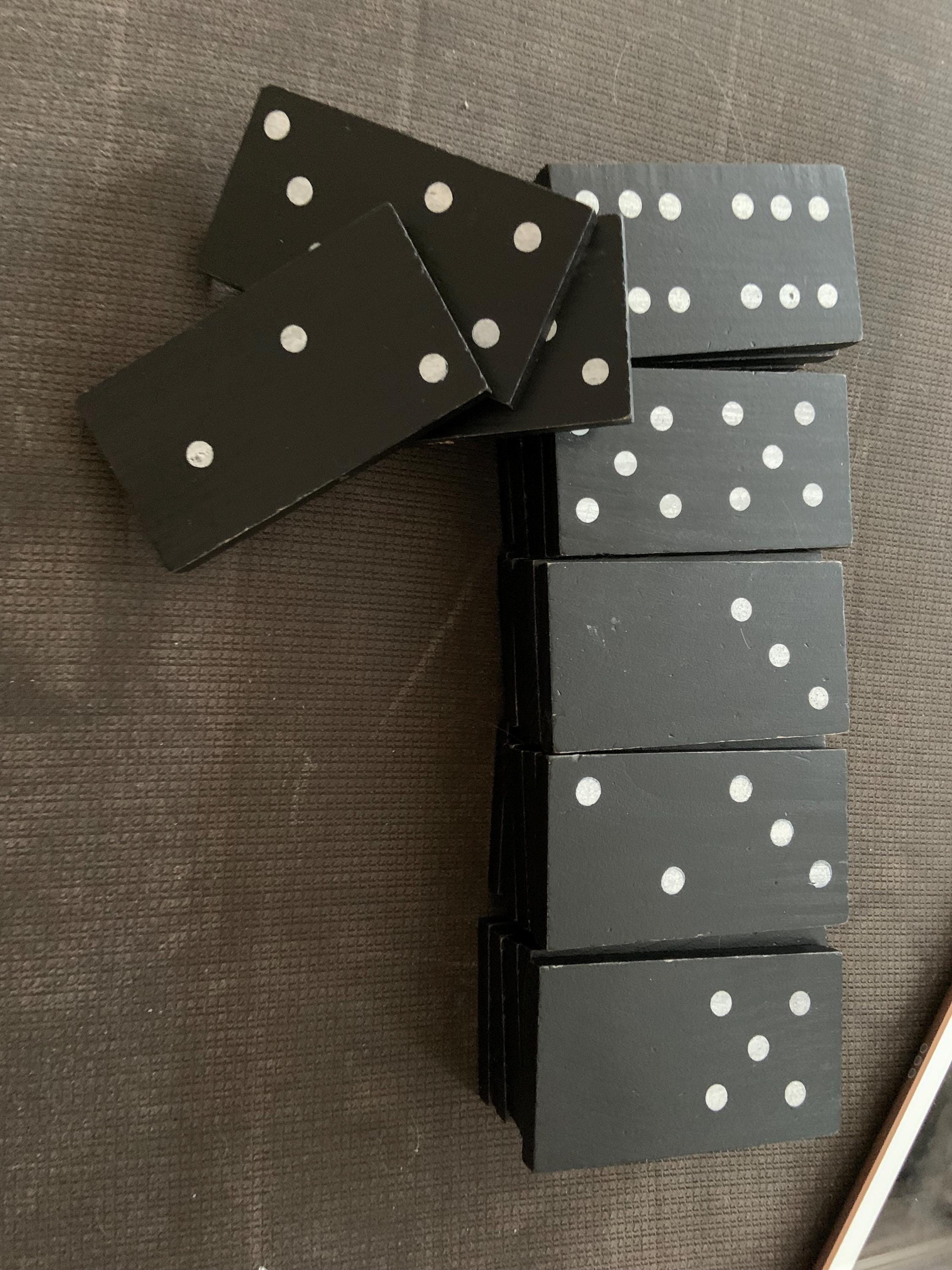 Vintage Large Domino Set 28 Pieces • Black Domino Tiles With Painted ...