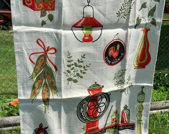 Vintage Country Store Linen Tea Towel – 1970s Kitchen Decor