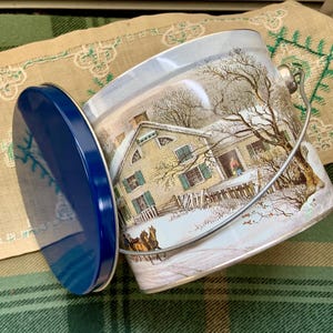 Vintage Winter Tin Currier and Ives American Homestead, Storage Solution, Unique Gift for Collectors and Enthusiast