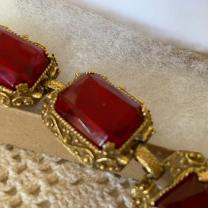 Vintage Judy Lee Red Glass Bracelet - Exquisite Gold-Plated Victorian Statement Jewelry - Special Occasion Accessory - Collectible Gift