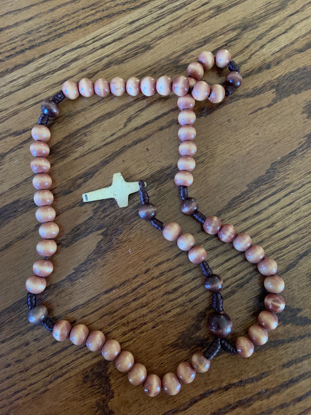 Vintage Italian Wood Bead Rosary With Gold-plated Cross, Gift for Him ...