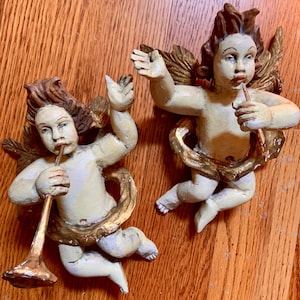 Vintage Plaster Cherubs | Gold Winged Wall Angels | Church Salvage Art