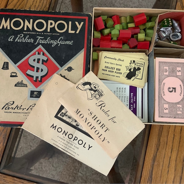 Vintage Monopoly Game, Parker Brothers Inc., 1936, Themed Board Game, Collectible