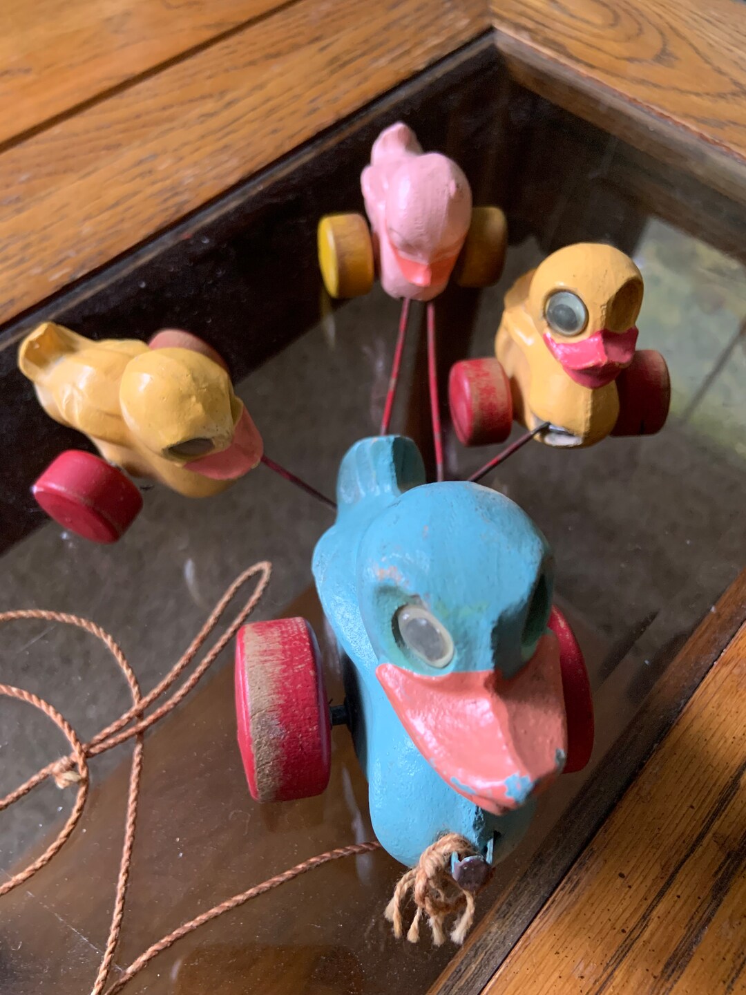 Antique Duck Family Pull Toy - Wooden Collectible With Clicking Mother ...