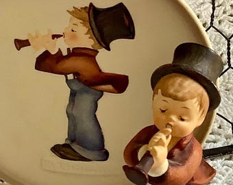 Vintage Hummel Serenade HUM 741 Figurine & Plate Set 1985 Goebel Little Music Makers West Germany