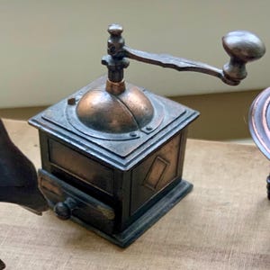 Vintage Coffee Grinder Pencil Sharpener Mini Diecast Brass Tone Miniature Desk Decor Functional