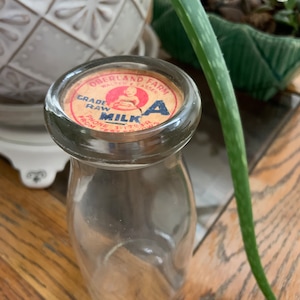 Vintage Oberland Farm Half-Pint Glass Milk Bottle With Tab 5.5&quot; Farmhouse Decor Collectible