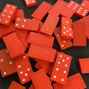 Vintage Orange Wooden Dominoes 56-Piece Double Set • Carved Back Domino Tiles • Double-Six x2 • Retro Game Set • with White Pips