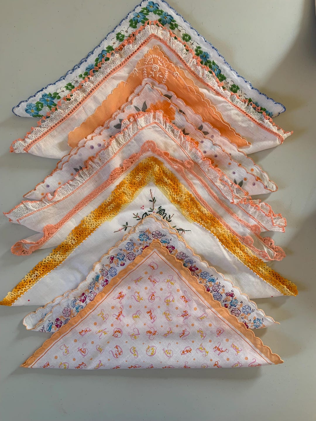 Vintage Handkerchiefs Orange Coral Pick Your Hanky Lace Crochet ...