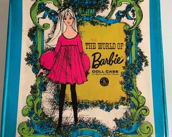 1968 Mattel Barbie Doll Carrying Case Blue Vinyl Doll Case Vintage Barbie Storage Case Retro Toy Collector Display