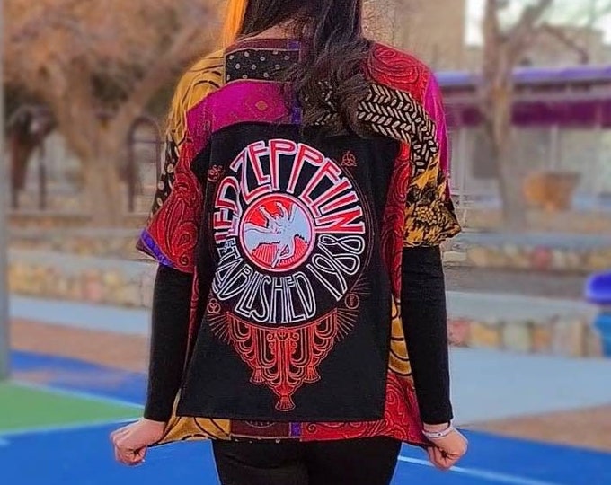 Led Zeppelin Buttondown Blouse, Vintage Blouse, Altered Blouse, Gift