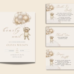 Baby douche teddybeer sjablonen Canva | Babyshower uitnodigingskaart | geboorteplan Sjablonen | Uitnodigingsbericht babyshower