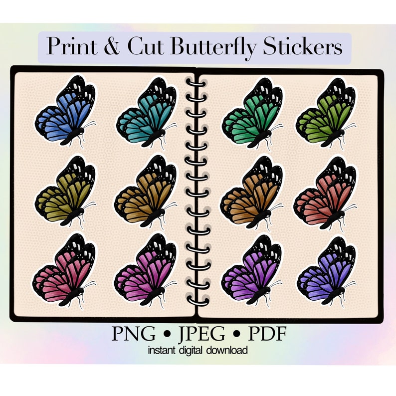 Butterfly Stickers, Print and Cut, Cricut Sticker Files, Cricut PNG Files, Planner Stickers