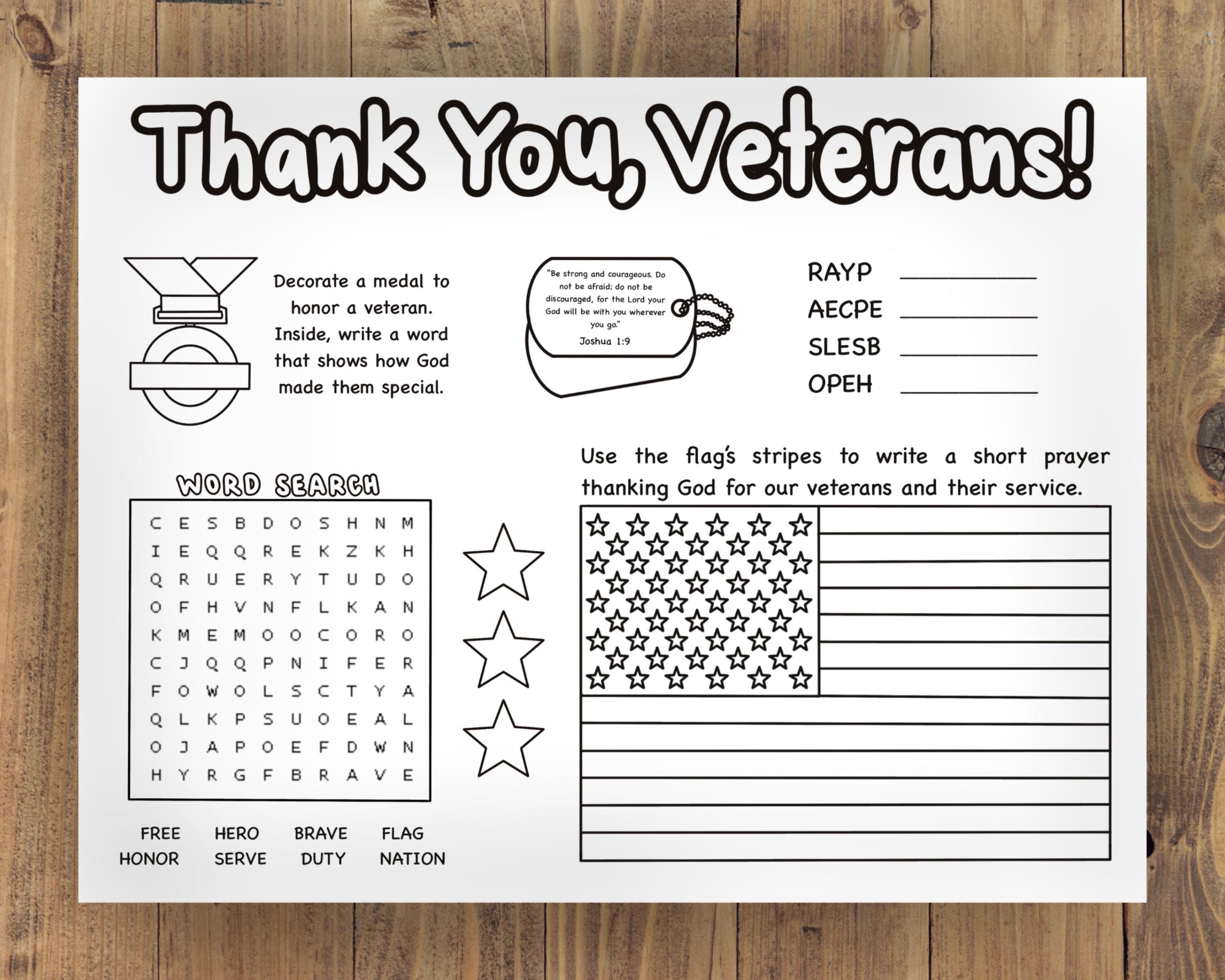 veteran's day kids christian activity worksheet (digital download