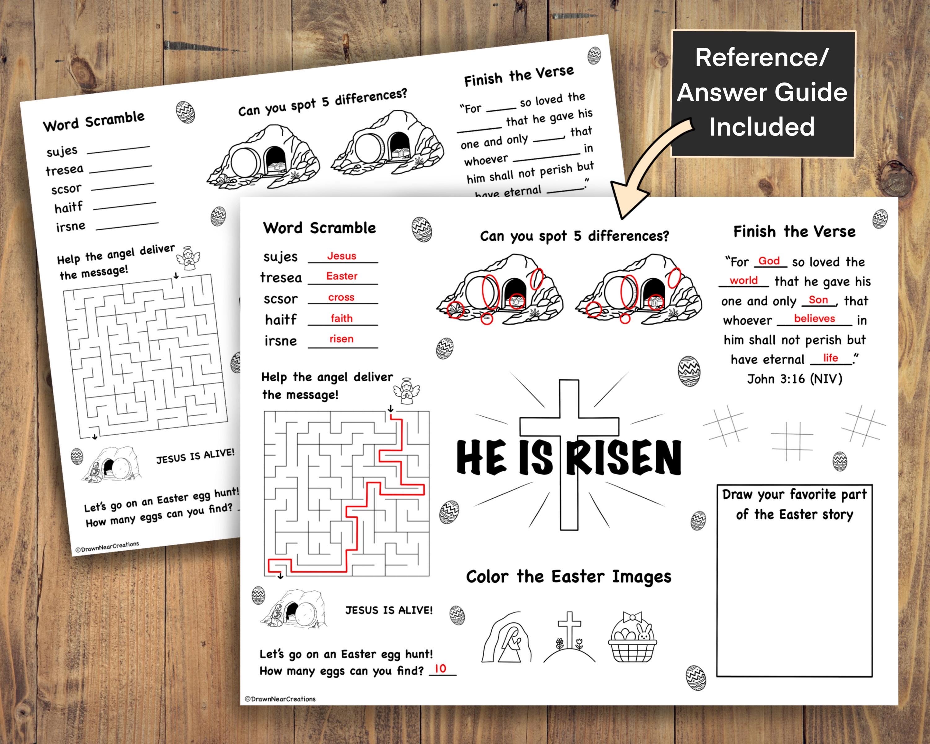 Christian Kids Easter Worksheet | HE IS RISEN Activity Printable ...