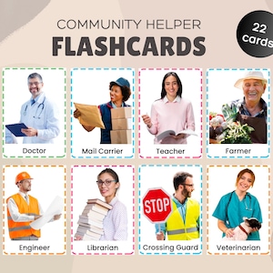 Montessori GEMEENSCHAPPELIJKE HELPER Flashcards, Job Flashcards voor kinderen, afdrukbare flashcard, echte beroepsfoto, peuter leren
