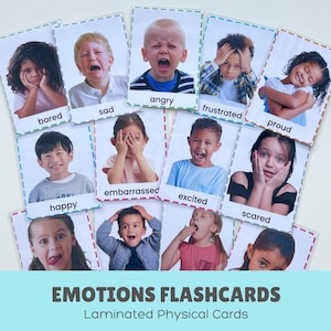 Cartes-éclair Montessori ÉMOTIONS, cartes-éclair sentiments pour enfants, cartes-éclair plastifiées, émotions réelles d'enfants, apprentissage des tout-petits, coin apaisant