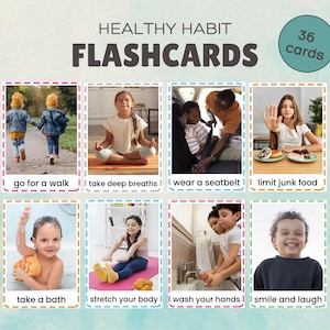 Tarjetas didácticas de hábitos saludables, tarjetas didácticas para niños, tarjetas didácticas imprimibles, tarjetas didácticas con fotos reales, aprendizaje para niños pequeños, salud, educación en casa, bienestar