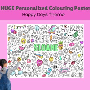 Happy Days- Reusable Custom Colouring Page, Large Colouring Sheet, Custom Gift For Kids, Cool Gift, Gift For Teen Girl, Wipeable Poster