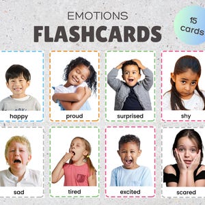 モンテッソーリ感情フラッシュカード、子供のための感情フラッシュカード、印刷可能なフラッシュカード、実際の子供の感情、幼児の学習、落ち着くコーナー