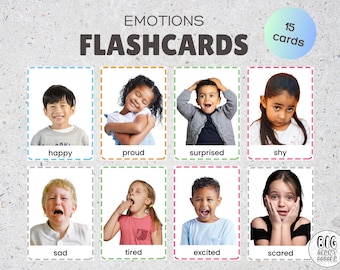 Schede didattiche Montessori sulle emozioni: foto di bambini veri (download digitale)